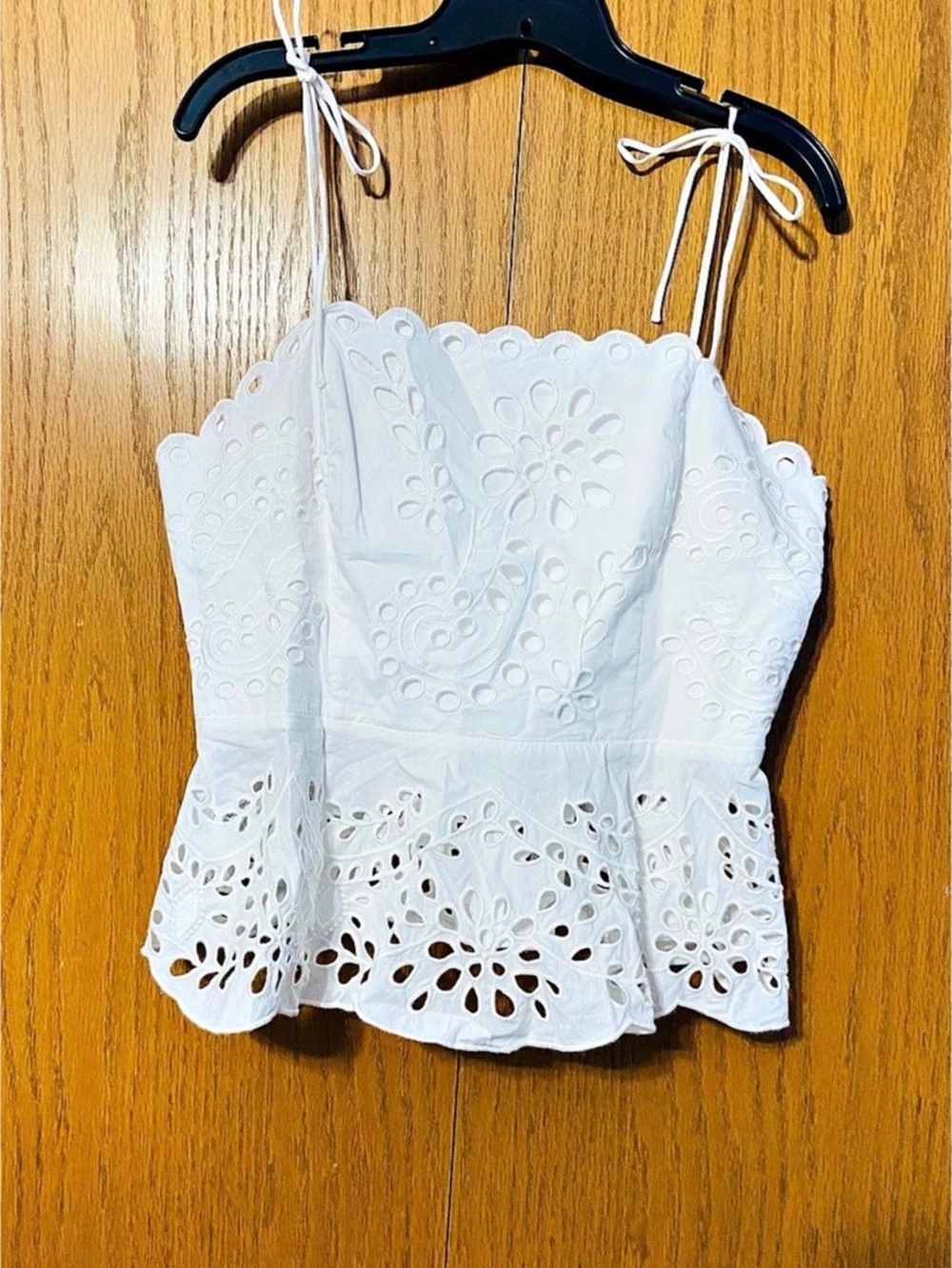 H$M That Lovin' Feeling White Eyelet Tie-Strap Peplum Top Eyelet Peplum Top